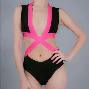 Herve Leger Portia Bandage Monokini Swimsuit, XXS